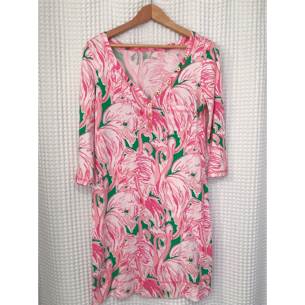 EUC Lilly Pulitzer v neck flamingo Palmetto dress